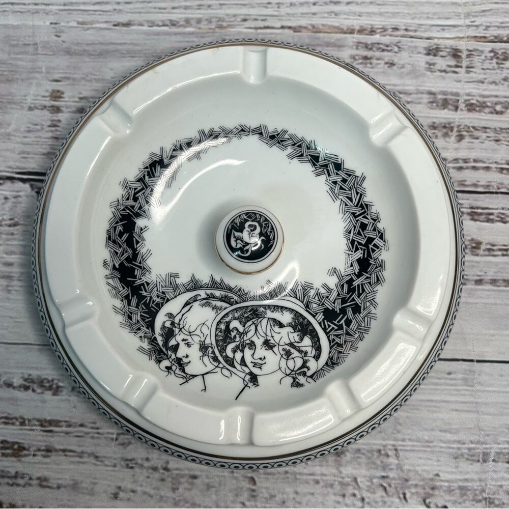 Sisters By Laszlo Jurcsak Ashtray Hollohaza Black and‎ Gold Round